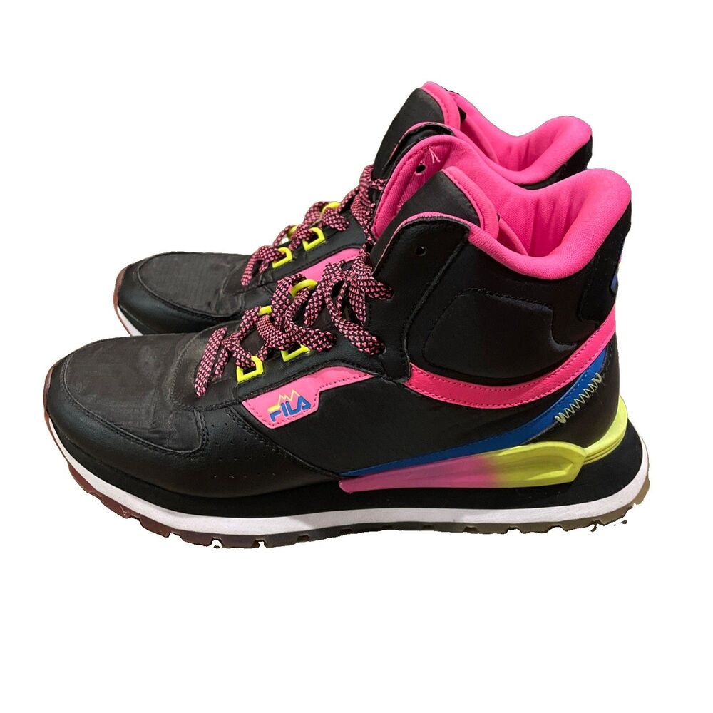 Fila Harlem High Women's 10 Platform Sneakers Black Pink Neon 5JM01626-042